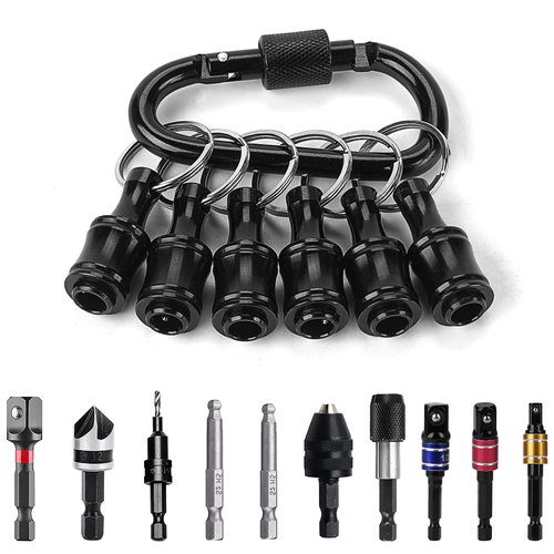 LUEXBOX 6 PCS 1/4 Inch Bit Holder Keychain, Hex Screwdriver Bits Holder Extension Bar, Quick Change Screw Bit Holder for Most Electric, Hand-held Screwdrivers and Drill Bits (Black)