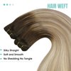 YoungSee Sew in Hair Extensions Real Human Hair Straight Weft Extensions Human Hair Dark Brown Base with Medium Ash Blonde and Light Blonde Highlights Human Hair Weft Extensions 18Inch 100G