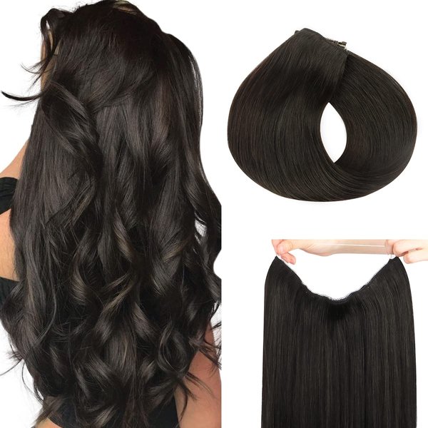 HOTBANANA Wire Hair Extensions, 12 inch 70g Dark Brown Fish Line Hair Extensions Real Human Hair Straight Invisible Wire Hair Extensions Remy Hair Extensions