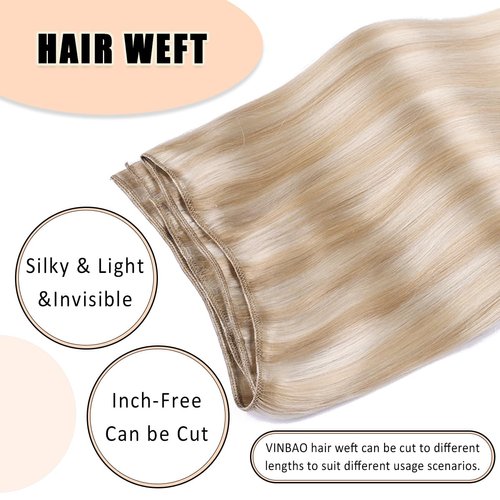 VINBAO Weft Hair Extensions Human Hair Sew in Weft Human Hair Extensions Caramel Blonde Mix Platinum Blonde Human Hair Weft Extensions 16 Inch #27/60 80g Double Weft (weft#27P60,16'')