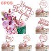 6PCS Rose Gold Happy Birthday Cake Topper Acrylic, Birthday Party Decorations,Birthday Cake Decor,Birthday Cake Decorations Supplies.