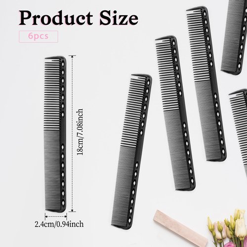 6Pcs Carbon Fiber Cutting Comb Haircutting Combs Professional Heat Resistant Comb, Barber Comb Hair Stylist All Purpose Combs Medium and Fine Tooth for Man and Woman Clipper Cuts, Home Salon