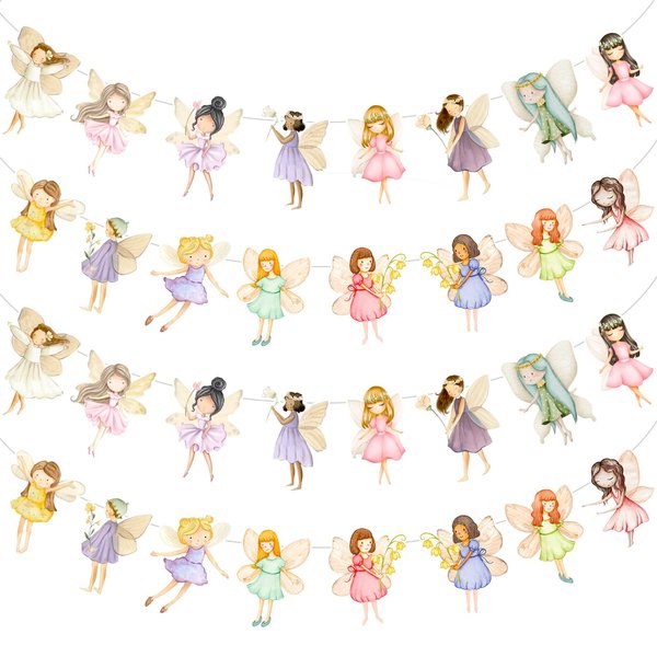 Affrolling 4 Pcs Fairy Party Decorations Fairy Party Banner Flower Fairy Hanging Banners Fairy First Birthday Party Favors Fairy Cutout Decorations for Fairy Tale Theme