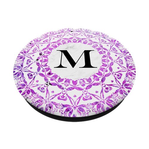 Cell Phone Pop Up Grip Holder,Monogram Mandala White Pink M PopSockets Grip and Stand for Phones and Tablets
