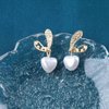 Allereyae Vintage Crystal Pearl Heart Dangle Earrings Rhinestone Pearl Drop Earrings Gold Cz Pearl Stud Earrings Heart Love Earrings Jewelry for Women and Girls