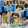 Video Game Birthday Party Set, Level Up 13 Video Game Balloons Controller Balloons Blue Black Stars Aluminum Foil Balloons Kit Decorations (13TH)