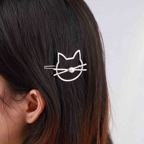 YienDoo Cat Hair Clips Kitty Hair Barrette Non-slip Clip Cute Cat Hairpins Silver Fashion Hollow Headpieces Geometric Metal Head Clip Bobby Pin Ponytail Holder Hair Accessories for Women Girls