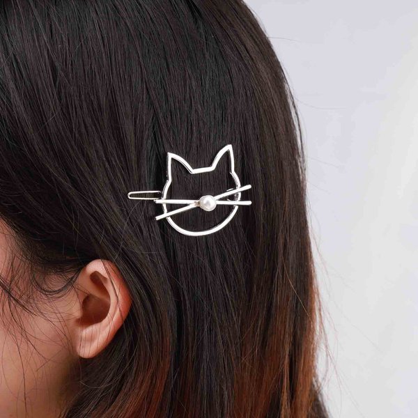 YienDoo Cat Hair Clips Kitty Hair Barrette Non-slip Clip Cute Cat Hairpins Silver Fashion Hollow Headpieces Geometric Metal Head Clip Bobby Pin Ponytail Holder Hair Accessories for Women Girls