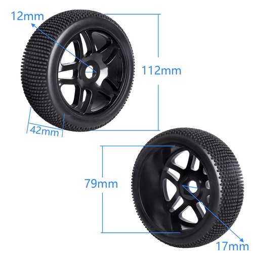 AllinRC PreGlued 1/8 RC Buggy Tires and Wheels 17mm Hex Hubs Foam Inserts for Arrma Typhon Redcat Team Losi VRX HPI Kyosho HSP Hobao Off Road, Set of 4