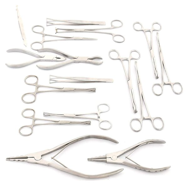 G.S SET 16 PIECES BODY EAR LIP PIERCING FORCEPS PLIERS CLAMPS TOOLS