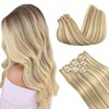 GOO GOO Clip in Hair Extensions Real Human Hair, 18inch 130g 7Pcs, 18A/613A Dark Blonde Highlighted Bleach Blonde, Remy Human Hair Extensions Clip ins for Women, Natural Human Hair