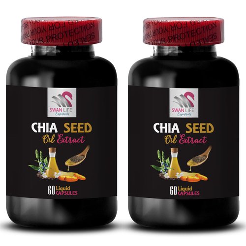 Natural Oil - CHIA Seed Oil Extract - Organic chia, Glossy Finish, Hair Smoothness, Hydration Booster, Skin Softener, Deep Hydration, Pure Extract, Glow Enhancer, Skin Care 2 Bottle 120 Capsules