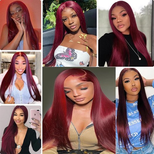 BilltiiWW Wine Red Straight Bundles Human Hair Burgundy Human Hair Color 99j Human Hair Straight Bundles Brazilian Human Hair Weave Extensions Soft and Silky for Black Women 26 28 30 Inch