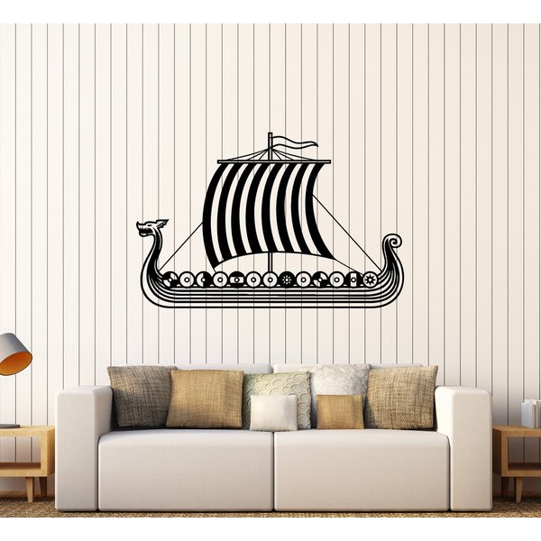 Vinyl Wall Decal Viking Ship Nautical Kids Room Stickers Mural (436ig) Yellow