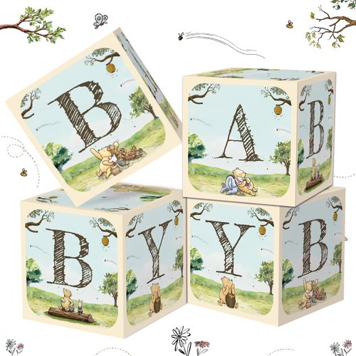 Classic Winnie Baby Shower Balloon Box Block, Vintage Pooh Bear 1st Party Supplies Baby Girl Boy Newborn Baby First 1st Birthday Party Decorations Winnie Baby Box Decorations for Baby Shower