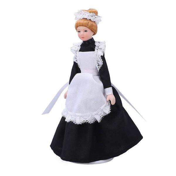 Tnfeeon Miniature Victorian Parlor Maid Doll Black Ceramic Doll Model Movable for Dollhouse Accessories