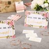 63 Pcs Bridesmaid Proposal Gifts Bulk Maid of Honor Gifts Matron of Honor Gifts Brides Bridesmaid Cosmetic Makeup Bag Hair Knotted Bracelets Invitation Cards for Wedding Bachelorette (Rose and Leaves)