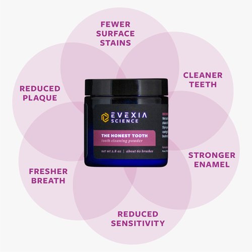 Evexia Science - The Honest Tooth, Tooth Powder for Removing Plaque, Guarding Enamel, and Freshening Breath, Tooth Powder with Baking Soda and Essential Oils, Alkalizing Natural Toothpaste, 2.8 oz