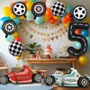 Number 5 Race Car Balloons, 43 Inch Race Car Party Decorations, Wheel Tire Balloons, Black and White Checkered Foil Balloons, Car Balloons for Boys 5th Birthday Party Decoration - Pack of 9