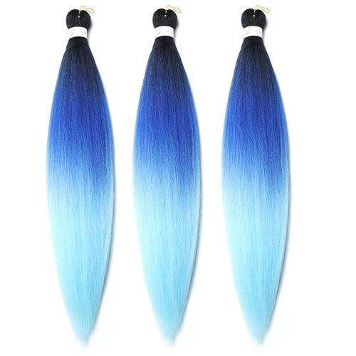 Pre Stretched Braiding Hair 26 Inch Ombre Red Kanekalon Braiding Hair Extensions Hot Water Setting Crochet Box Braids Hair (26 Inch (Pack of 3), Black-Blue-Sky Blue)