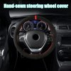 Dickno Car Steering Wheel Cover, Anti-Slip Auto Stitch on Wrap Steering Wheel Protector for Max Diameter 15 Inch, DIY Sewing with Needle Thread, Universal Vehicle Interior Decor (Black & Red+Red)