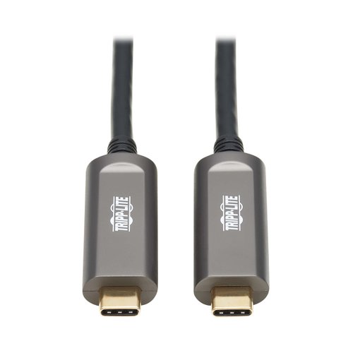Tripp Lite USB-C Fiber (10 Gbps) Data Cable, USB 3.2 Active Optical Cable, Male to Male, Black, Plenum-Rated for in Wall & Ceiling Installations, 49 Feet / 15 Meters, 3-Year Warranty (U420F-15M-D3)