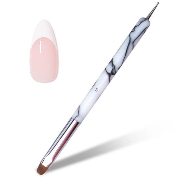 French Nail Brush, 2 Way French Gel Acrylic Nail Art Kolinsky Brush With Dotting Tool for Professional Manicure Cuticle Clean Up Nail Art Design, Wave Pattern Handle (NB125-#10, White)