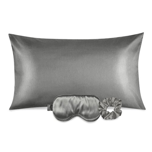 Ciana Luxurious Satin Pillowcase for Hair and Skin, Satin Pillowcase Set-2, 1 Eye Mask, 1 Scrunchie - Luxury Sleep Set, Pillow Case with Envelope Closure (King Size, Gray)