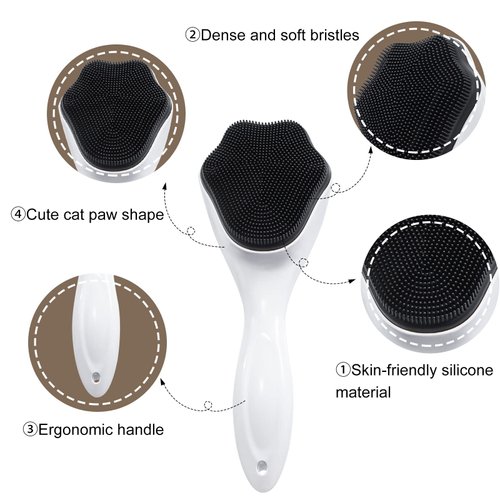 Silicone Face Scrubber Exfoliating Brush, Beomeen 2 Pack Manual Handheld Facial Cleansing Brush Blackhead Scrubber, Soft Bristles Waterproof for Face Skincare (Black White)