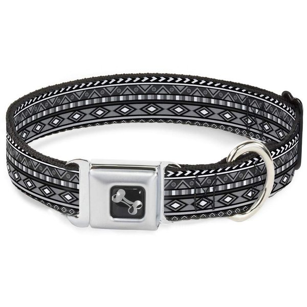 Dog Collar Seatbelt Buckle Geometric5 Grays Black White 9 to 15 Inches 1.0 Inch Wide