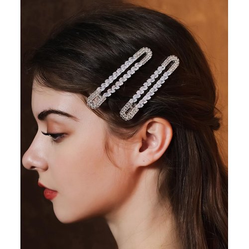 Xerling 2Pcs Sparkly Zircon Crystal Hair Barrettes Women Wedding Rhinestone Hair Styling Pins Silver Hair Clips Hairpins Decorative Hair Jewelry for Girls