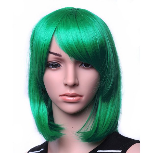 SWACC 11” Women Short Straight Synthetic Bob Wig Candy color Cosplay Wig Anime Costume hairpiece for Party with Wig Cap (Green-04)