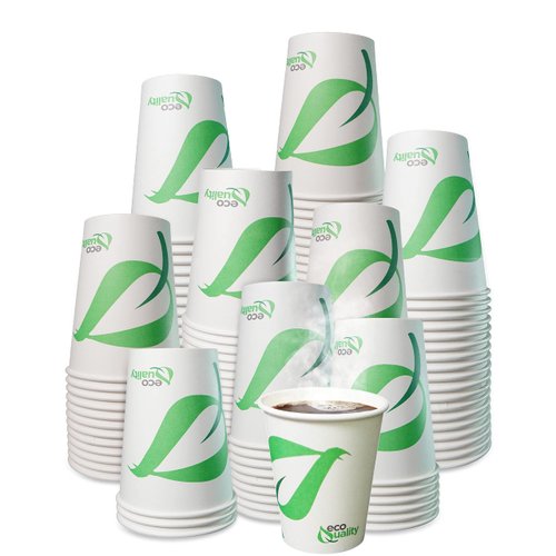 8 oz Compostable Paper Cups - Biodegradable Disposable White Paper Coffee Cups PLA Lined - Eco-friendly Hot and Cold Drinking Cups for Travel, Picnic, Party and Events (500)