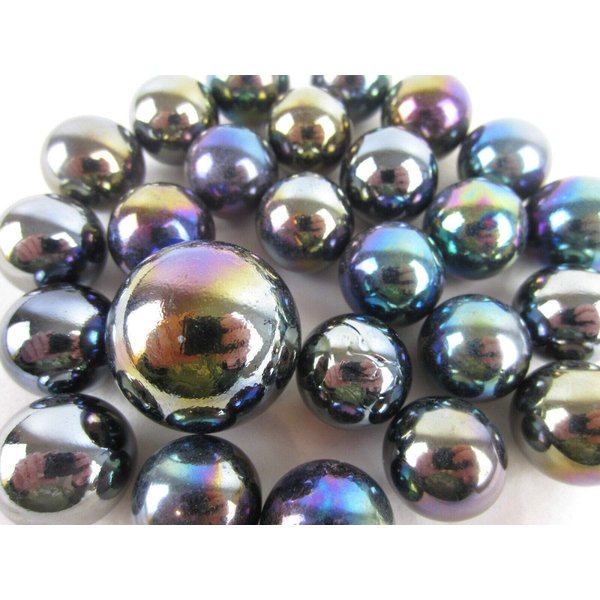Big Game Toys~25 Glass Marbles 25 Glass Marbles Meteor Metallic Iridescent Silver/Gold/Purple Classic Style Game Pack (24 Player, 1 Shooter) Decor/Vase Filler/Aquarium