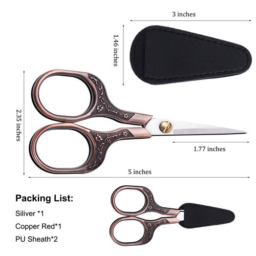 KISTARCH 2pcs 5Inch Small Vintage Precision Scissors,Multi-Purpose Beauty Grooming Kit for Hair trimming,Facial,Beard,Eyebrow,Eyelash, sewing scissors for Embroidery,Craft, Art Work & Everyday Use