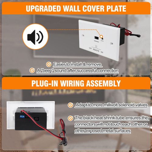 CASMER Gas Fireplace Remote Control System Kit.for Standard Millivolt Valve Appliance.Fit for skytech Ambient Majestic Napoleon ect,Thermostat Buzzer IPI Module Wall Switch,3 YR Warranty NOT Battery