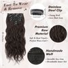 BARSDAR Clip in Hair Extensions for Women - 20 Inch Long Wavy Brown Hair Extensions Clip in - 6PCs Full Head Thick Soft Synthetic Clip in Hairpieces Daily Party Halloween- Dark Brown