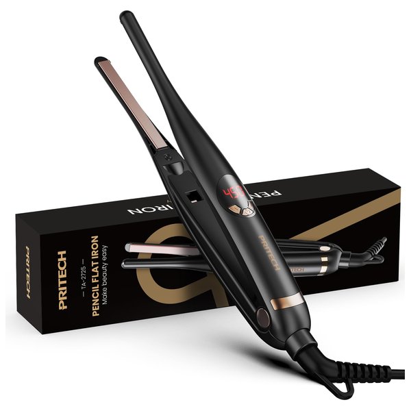 Small Flat Iron, 3/10" Pencil Flat Iron for Short Hair, Pixie Cut and Bangs, Negative Ions Small Hair Straightener for Edges with 10th Adjustable Temper. Auto Shut Off