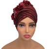 Gold Color Turban Cap for Women Diamonds Flower African Female Head Wraps Bonnet Nigeria Autogele Headtie (US, Alpha (Alpha), One Size, M, Wine red)