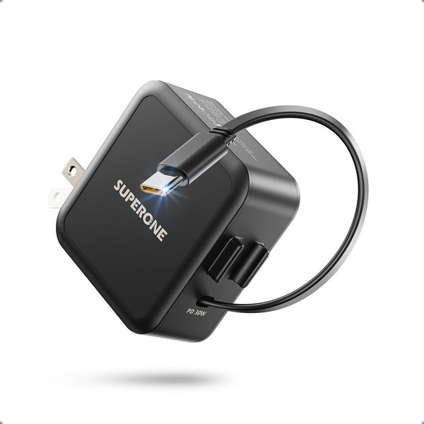 [2024 Upgraded] Retractable i Phone 16/15 Charger, SUPERONE PD 20/30W USB C Wall Charger Block with Retractable 2.6Ft Fast Charging Cable for iPhone 16 15 Pro Max Plus, Galaxy, Pixel, Pad and More