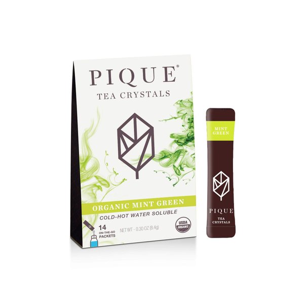 Pique Organic Mint Green Tea Crystals - Support Healthy Digestion, Immunity and Energy. Caffeinated Green Tea with Spearmint - 14 Single Serve Sticks (Pack of 1)