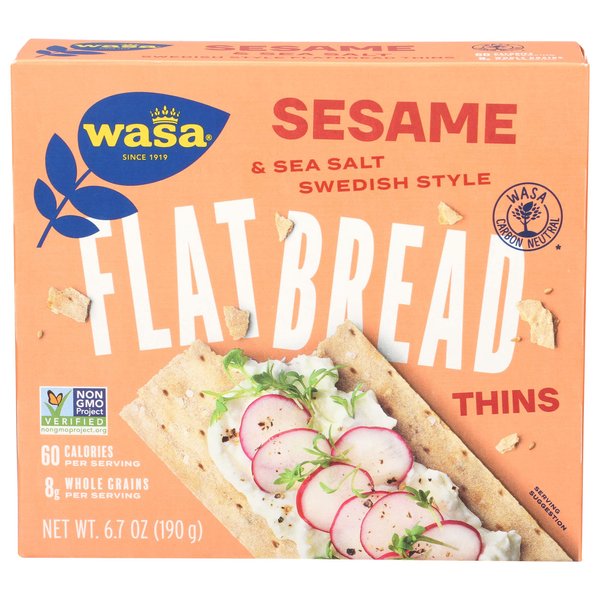Wasa Flatbread Thins Crackers, Sesame and Sea Salt, 6.7 Ounce