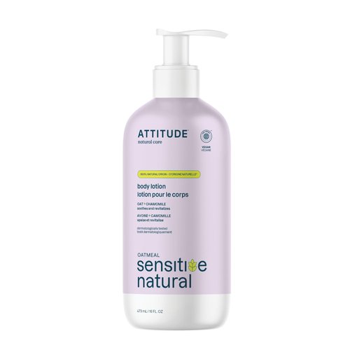 ATTITUDE Body Lotion for Sensitive Skin with Oat and Chamomile, EWG Verified, Dermatologically Tested, Vegan, 16 Fl Oz