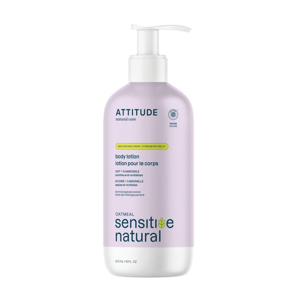 ATTITUDE Body Lotion for Sensitive Skin with Oat and Chamomile, EWG Verified, Dermatologically Tested, Vegan, 16 Fl Oz