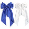 Furling Pompoms Hair Bows for Girls, 2pcs Big Hair Bow with long Tail French Barrette, Royal Blue Hair Bow White Bow, Hair Ribbon Hair Accessories Cute Gifts for Women Girls
