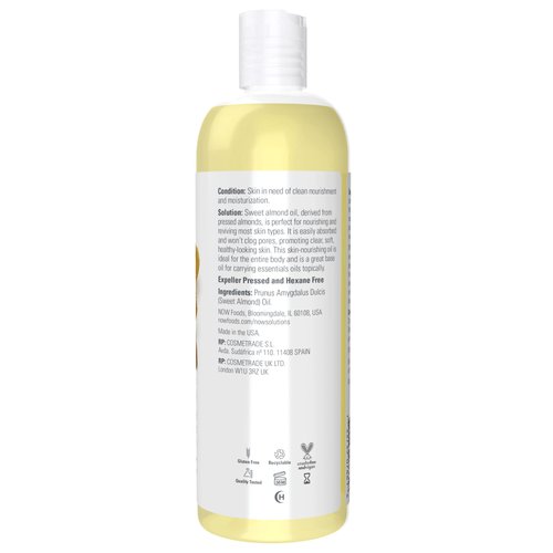 NOW Foods Solutions, Sweet Almond Oil, 100% Pure Moisturizing Oil, Promotes Healthy-Looking Skin, Unscented Oil, 16-Ounce,Package may vary