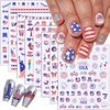 8Pcs 4th of July Nail Stickers USA Statue of Liberty Flag Star Fireworks Bow Nail Design Decals Patriotic Star Nail Art Stickers 3D Independence Day Nail Decals for Memorial Day DIY Nail Decoration