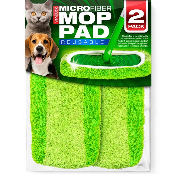 VanDuck Reusable Mop Pads Compatible with Swiffer Sweeper Mops (2-Pack) - Washable Microfiber Mop Pads for Wet & Dry Use - All Purpose Floor Mopping and Cleaning Product