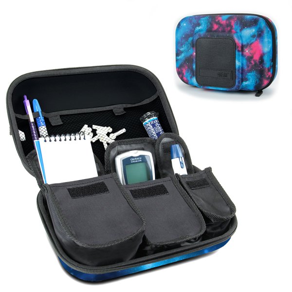 USA Gear Diabetic Supplies Travel Case with 3 Removable Pouches, Hard Shell Protection - Diabetes Travel Case to Carry Glucose Monitor Kit, Test Strips, Lancets, Insulin Pens, and more - Galaxy