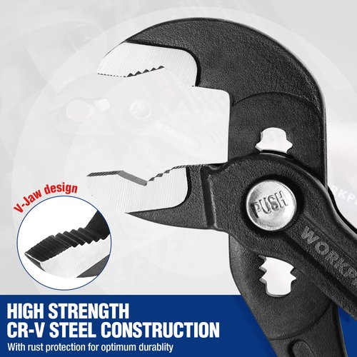 WORKPRO 2 Piece Groove Joint Pliers Set, 7 & 10-Inch Fast Adjustable Water Pump Pliers, V-Jaw Tongue and Groove Pliers in CRV Steel